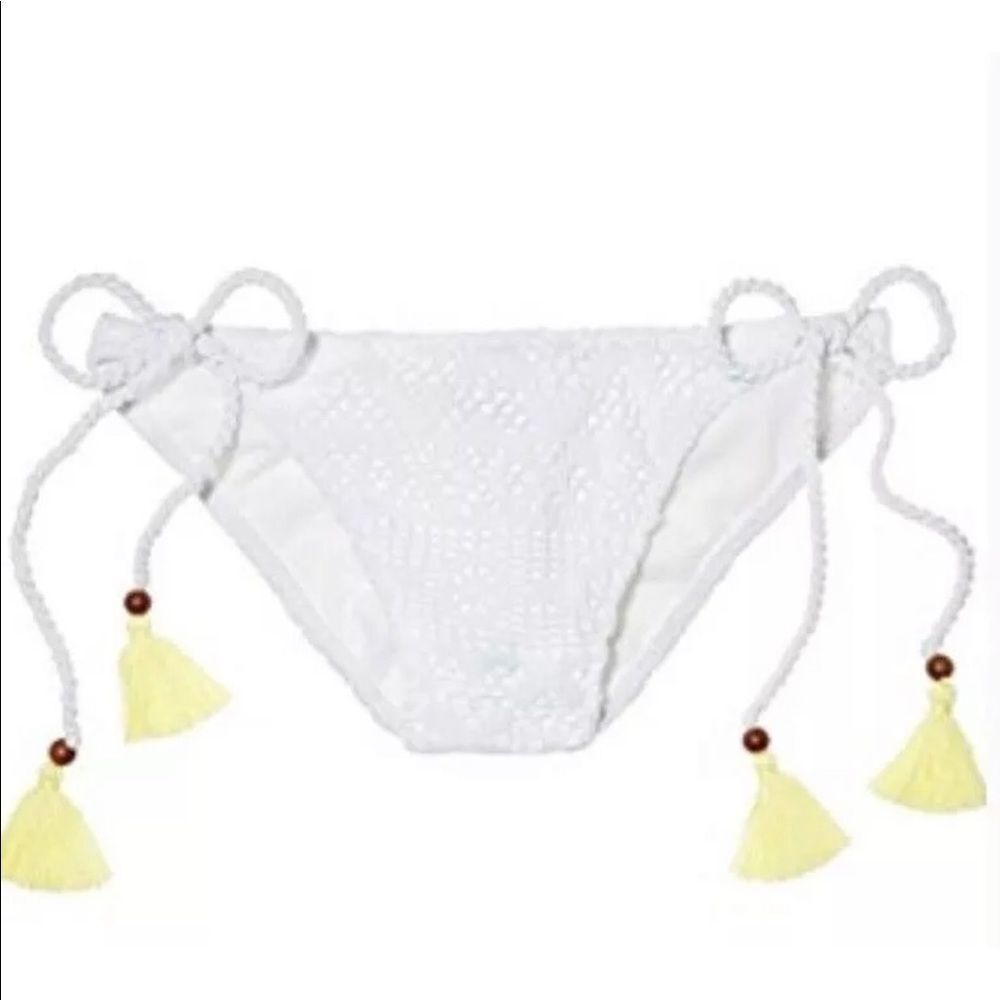 Victoria’s Secret White Bikini Bottom Yellow Tassels Sz L NWT